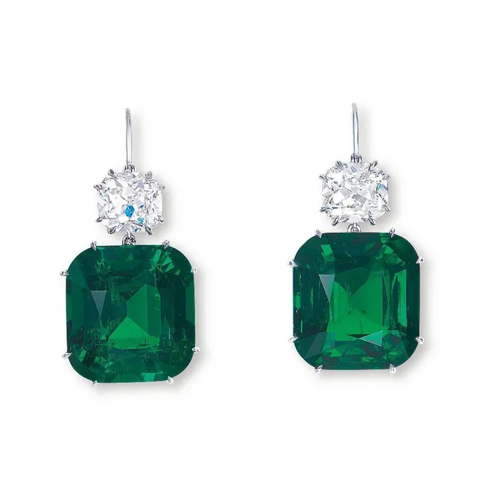 Earrings GB 680 Ct Green Emerald With Natural Earth Mined Diamond Dangle Earrings 14K White Gold Earrings GB 680 Ct Green Emerald With Natural Earth Mined Diamond Dangle Earrings 14K White Gold