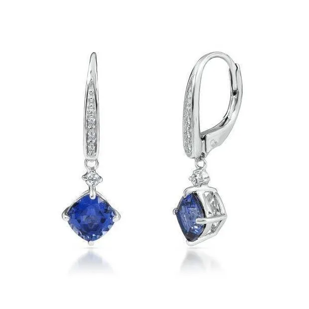 Earrings GB Cushion Ceylon Sapphire And Round Natural Earth Mined Diamond Dangle Earring 240 Ct Earrings GB Cushion Ceylon Sapphire And Round Natural Earth Mined Diamond Dangle Earring 240 Ct