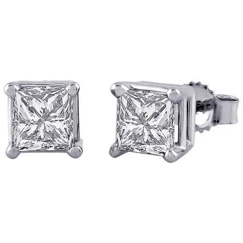 Earrings GB Princess Cut 350 Ct Natural Earth Mined Diamonds Women Studs Earring White Gold 14K Earrings GB Princess Cut 350 Ct Natural Earth Mined Diamonds Women Studs Earring White Gold 14K
