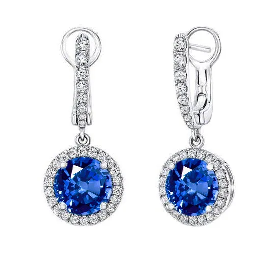 Earrings GB Round 550 Carats Sapphire Natural Earth Mined Diamond Dangle Earrings White Gold 14K Earrings GB Round 550 Carats Sapphire Natural Earth Mined Diamond Dangle Earrings White Gold 14K