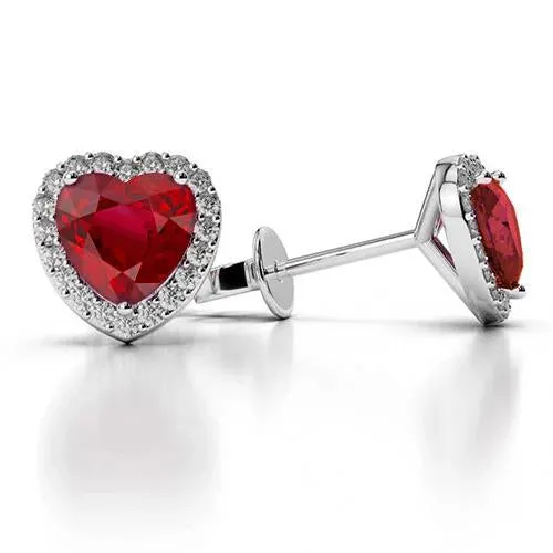 Earrings Heart Ruby Halo Natural Earth Mined Diamond Stud Earrings 480 Carat White Gold 14K GB Earrings Heart Ruby Halo Natural Earth Mined Diamond Stud Earrings 480 Carat White Gold 14K GB