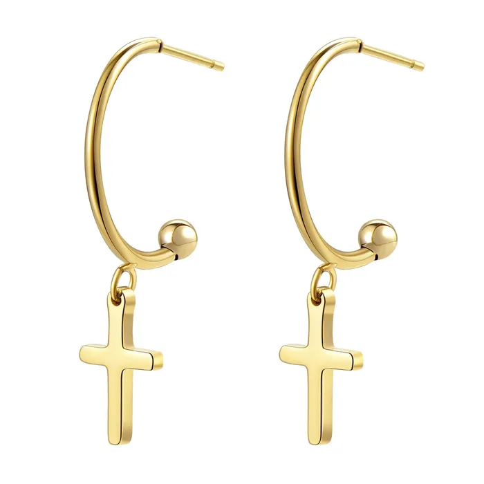 Earrings Hey Happiness Cross Hoop Earrings Gold