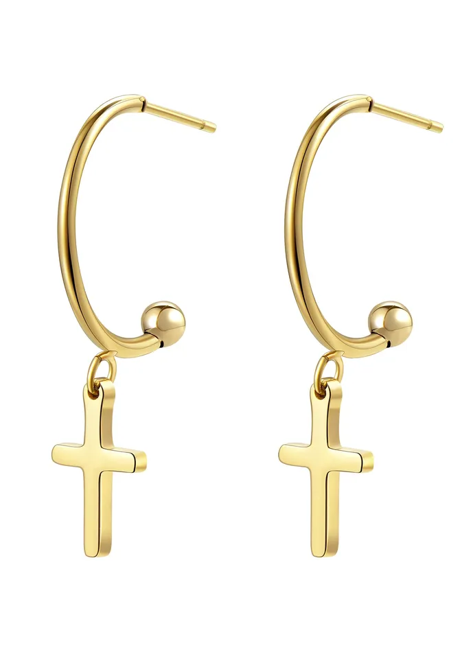 Earrings Hey Happiness Cross Hoop Earrings Gold Earrings Hey Happiness Cross Hoop Earrings Gold