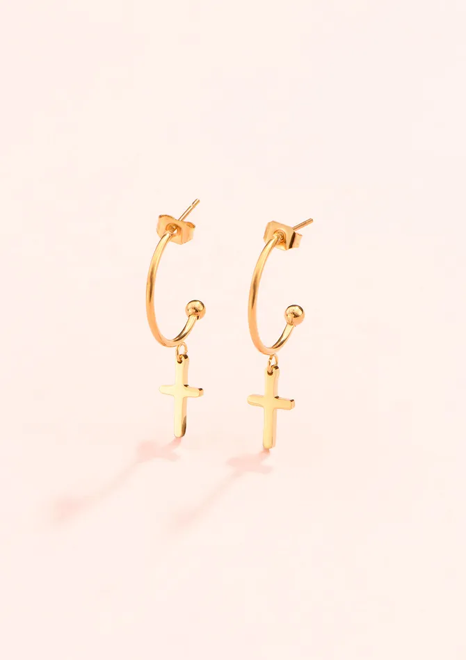 Earrings Hey Happiness Cross Hoop Earrings Gold Earrings Hey Happiness Cross Hoop Earrings Gold