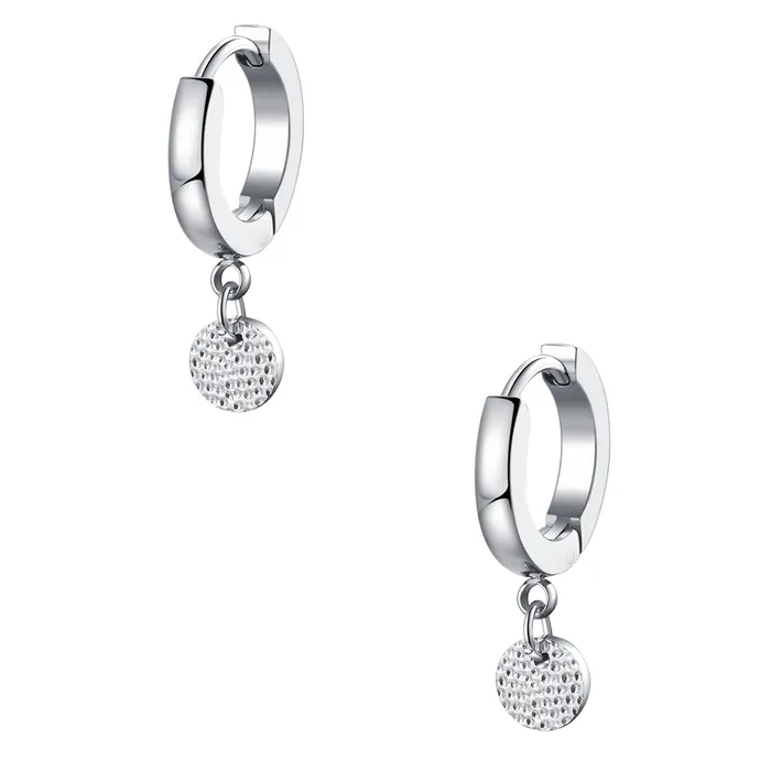Earrings Hey Happiness Textured Circle Hoop Earrings Silver