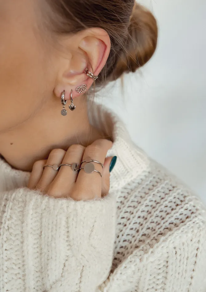 Earrings Hey Happiness Textured Circle Hoop Earrings Silver Earrings Hey Happiness Textured Circle Hoop Earrings Silver