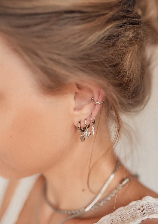 Earrings Hey Happiness Textured Circle Hoop Earrings Silver Earrings Hey Happiness Textured Circle Hoop Earrings Silver