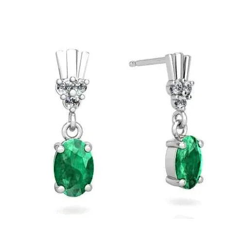 Earrings Oval Green Emerald Natural Earth Mined Diamonds 630 Ct Dangle Earrings 14K White Gold GB