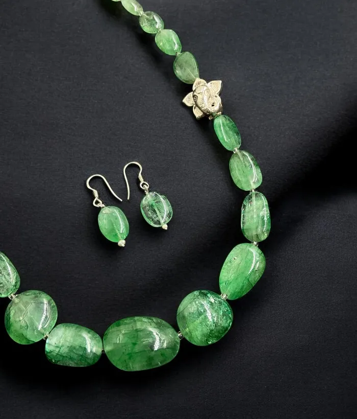Earrings Silversmith The Green Aventurine Ganesha Silver Gemstone Necklace Earrings