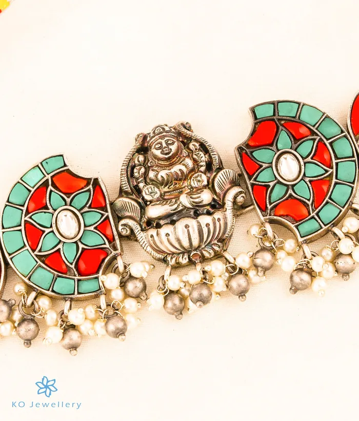 Earrings The Bhadrika Silver Lakshmi Choker Necklace Earrings Kundan