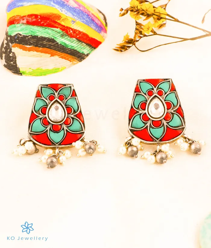 Earrings The Bhadrika Silver Lakshmi Choker Necklace Earrings Kundan