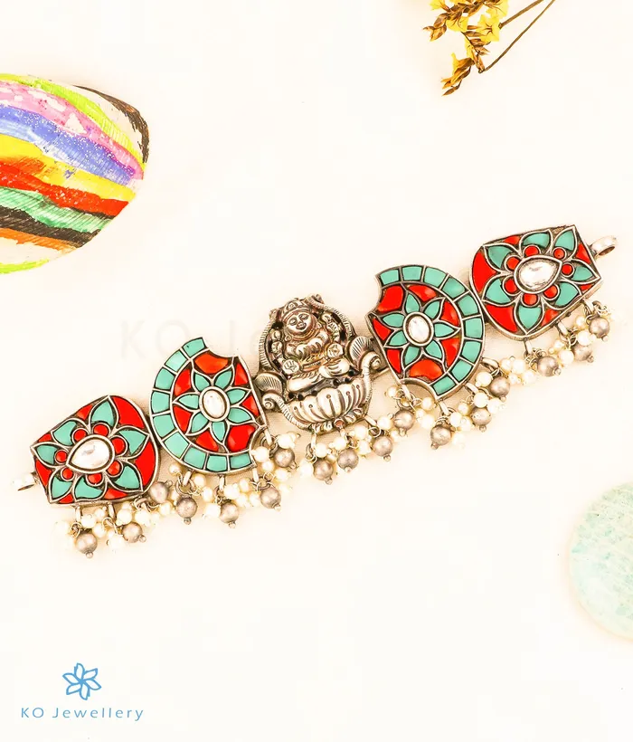 Earrings The Bhadrika Silver Lakshmi Choker Necklace Earrings Kundan
