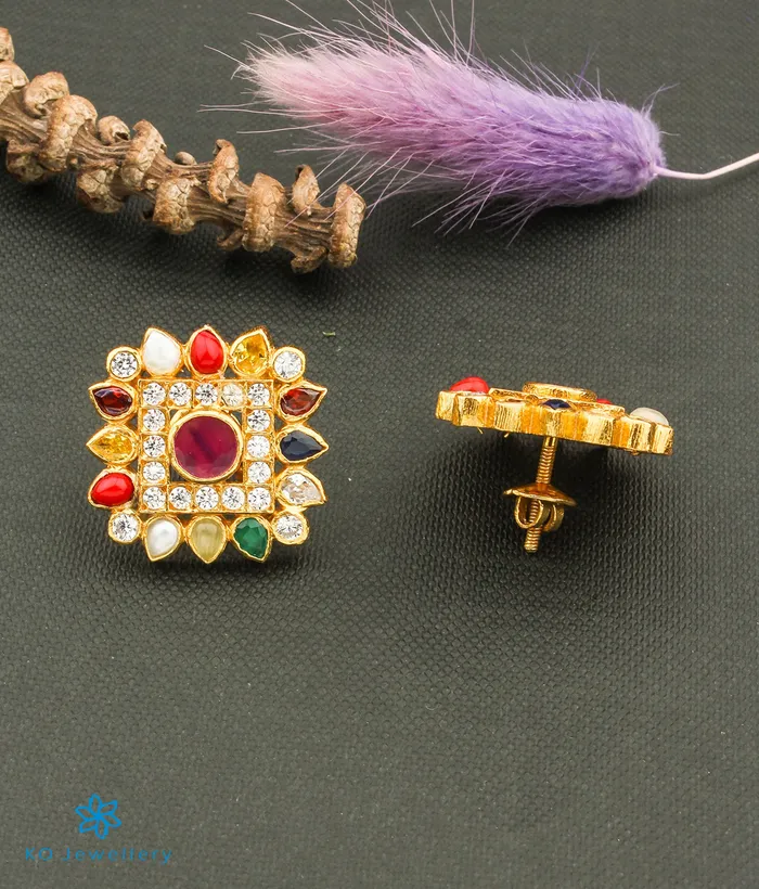 Earrings The Vishruth Silver Earstuds Navratna Silversmith