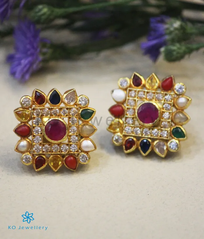 Earrings The Vishruth Silver Earstuds Navratna Silversmith