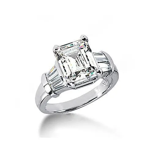 Emerald Cut Natural Earth Mined Diamond 3 Ct White Gold Three Stone Ring GB Rings Emerald Cut Natural Earth Mined Diamond 3 Ct White Gold Three Stone Ring GB Rings