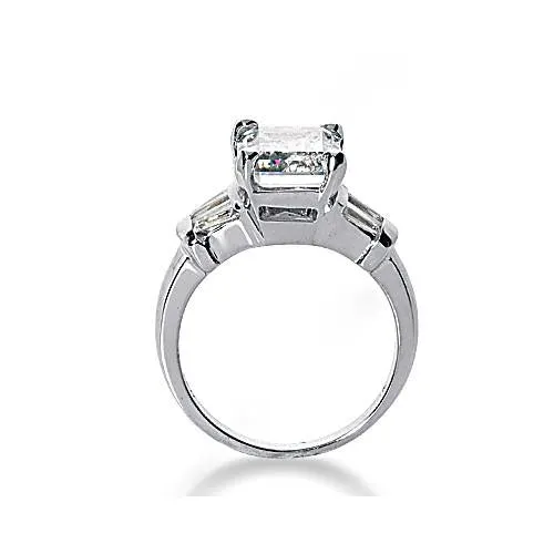 Emerald Cut Natural Earth Mined Diamond 3 Ct White Gold Three Stone Ring GB Rings