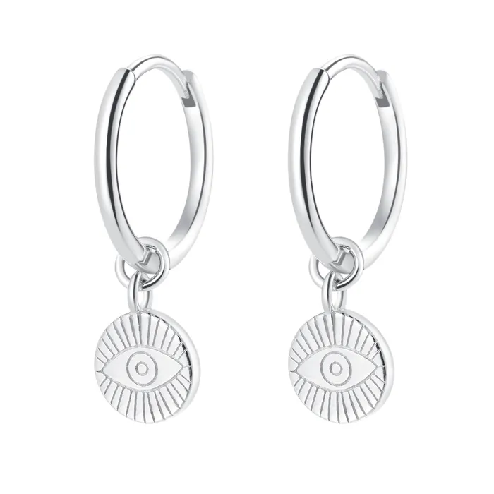 Evil Eye Charm Hoop Earrings Sterling Silver Hey Happiness Earrings