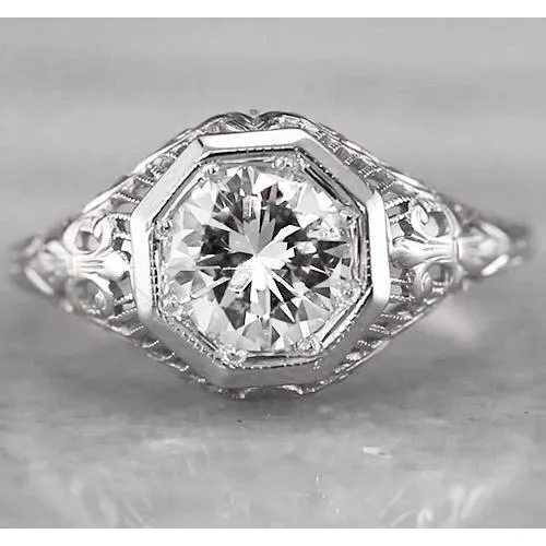 Filigree Round Real Natural Earth Mined Diamond Ring 2 Carats White Gold 14K GB Rings Filigree Round Real Natural Earth Mined Diamond Ring 2 Carats White Gold 14K GB Rings
