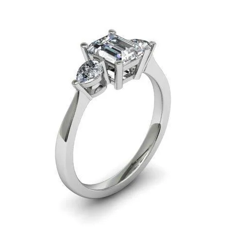 GB 2 Ct Emerald And Pear Cut Natural Earth Mined Diamonds Anniversary Ring Three Stone Rings GB 2 Ct Emerald And Pear Cut Natural Earth Mined Diamonds Anniversary Ring Three Stone Rings