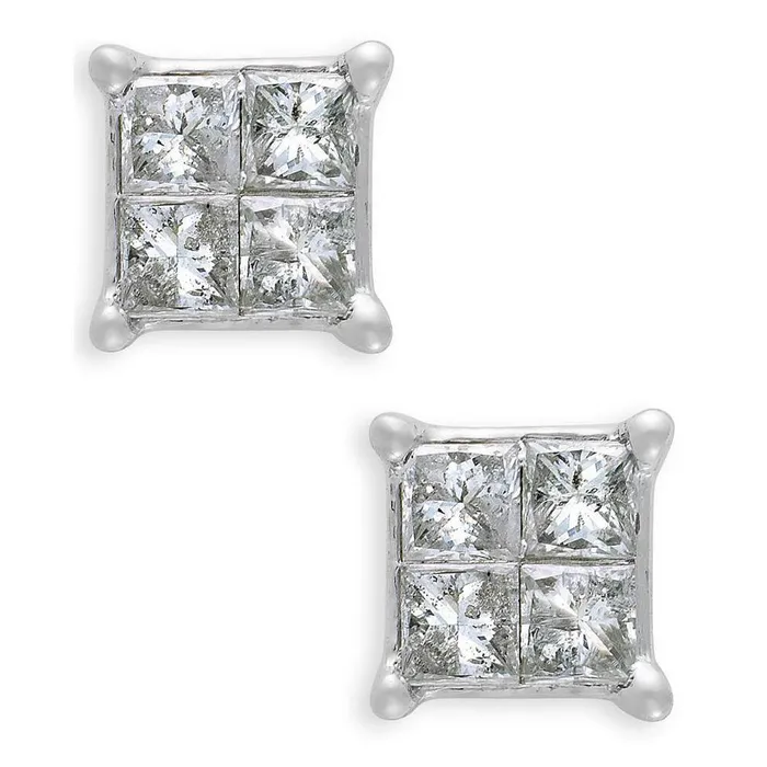 GB 2 Ct Princess Cut Natural Earth Mined Diamond Stud Earring 14K White Gold Earrings GB 2 Ct Princess Cut Natural Earth Mined Diamond Stud Earring 14K White Gold Earrings