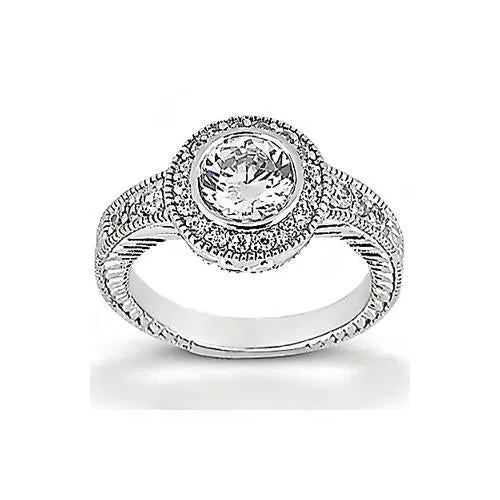 GB Antique Style Natural Earth Mined Diamond Halo Ring 135 Carats White Gold 14K Rings GB Antique Style Natural Earth Mined Diamond Halo Ring 135 Carats White Gold 14K Rings