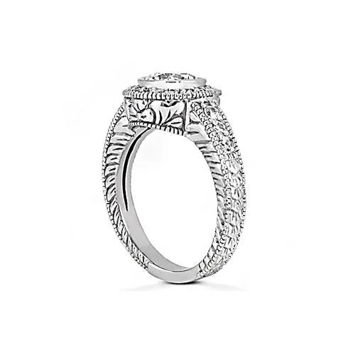 GB Antique Style Natural Earth Mined Diamond Halo Ring 135 Carats White Gold 14K Rings