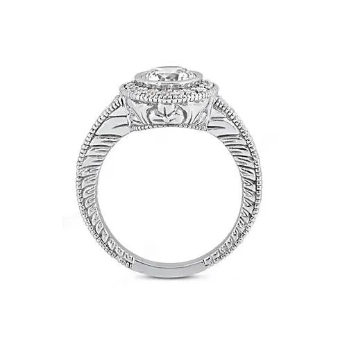 GB Antique Style Natural Earth Mined Diamond Halo Ring 135 Carats White Gold 14K Rings