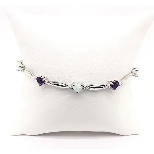GB Bracelets Heart Shape Purple Amethyst Opal Natural Earth Mined Diamond Bracelet 954 Carats GB Bracelets Heart Shape Purple Amethyst Opal Natural Earth Mined Diamond Bracelet 954 Carats