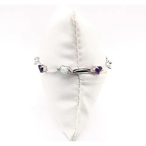 GB Bracelets Heart Shape Purple Amethyst Opal Natural Earth Mined Diamond Bracelet 954 Carats GB Bracelets Heart Shape Purple Amethyst Opal Natural Earth Mined Diamond Bracelet 954 Carats