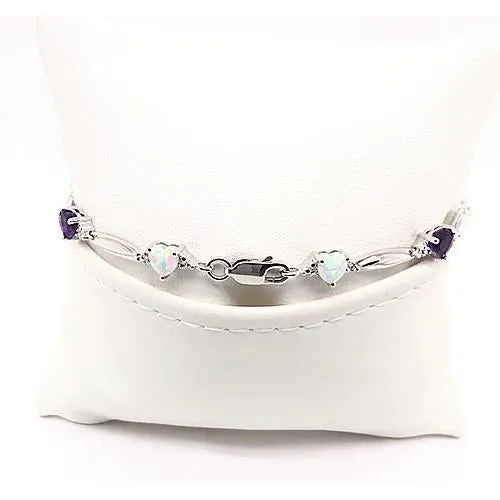 GB Bracelets Heart Shape Purple Amethyst Opal Natural Earth Mined Diamond Bracelet 954 Carats GB Bracelets Heart Shape Purple Amethyst Opal Natural Earth Mined Diamond Bracelet 954 Carats