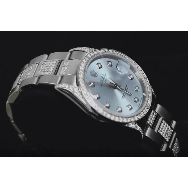 GB Bracelets Rolex Ladies Date 34 Mm Watch Oyster Bracelet Blue Dial 7 Ct