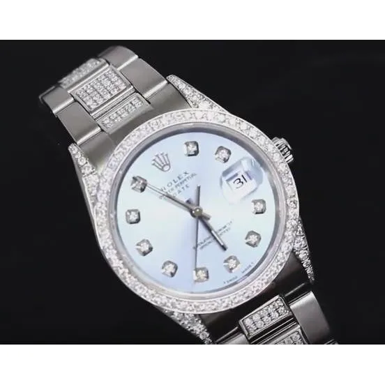 GB Bracelets Rolex Ladies Date 34 Mm Watch Oyster Bracelet Blue Dial 7 Ct