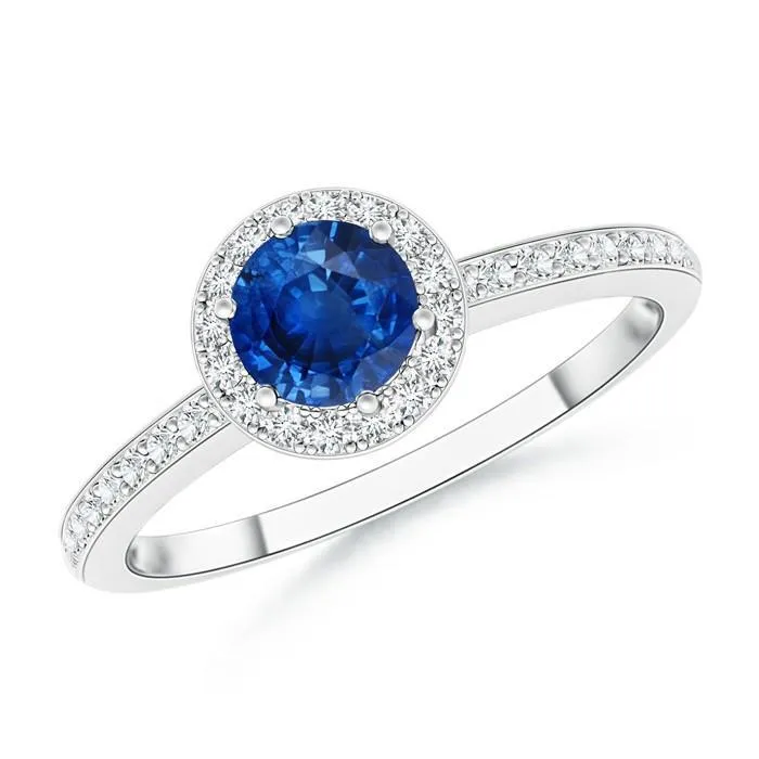 GB Ceylon Sapphire 2 Carat Halo Ring Rings