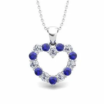 GB Ceylon Sapphire Natural Earth Mined Diamond Heart Shape Pendant Gold White 14K 25 Carats Necklaces GB Ceylon Sapphire Natural Earth Mined Diamond Heart Shape Pendant Gold White 14K 25 Carats Necklaces
