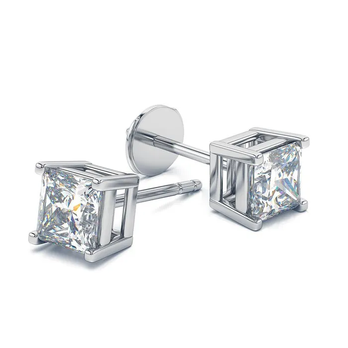 GB Earrings 18 Ct Princess Cut Women Stud Earring 14K White Gold Natural Earth Mined Diamond GB Earrings 18 Ct Princess Cut Women Stud Earring 14K White Gold Natural Earth Mined Diamond