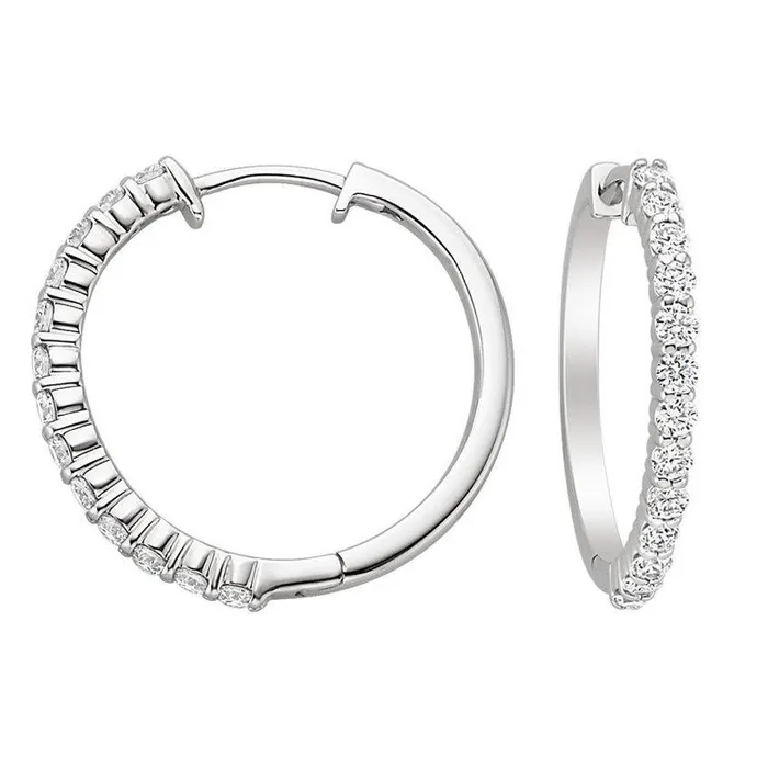 GB Earrings 18 Ct Sparkling Round Natural Earth Mined Diamond Ladies Hoop Earring GB Earrings 18 Ct Sparkling Round Natural Earth Mined Diamond Ladies Hoop Earring