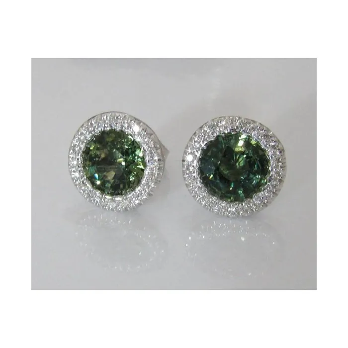 GB Earrings 245 Ct Round Cut Green Sapphire And Natural Earth Mined Diamond Halo Stud Earring GB Earrings 245 Ct Round Cut Green Sapphire And Natural Earth Mined Diamond Halo Stud Earring