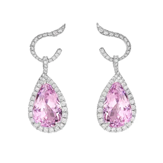 GB Earrings 3120 Carats Pink Kunzite And Natural Earth Mined Diamonds Dangle Earrings Gold White GB Earrings 3120 Carats Pink Kunzite And Natural Earth Mined Diamonds Dangle Earrings Gold White