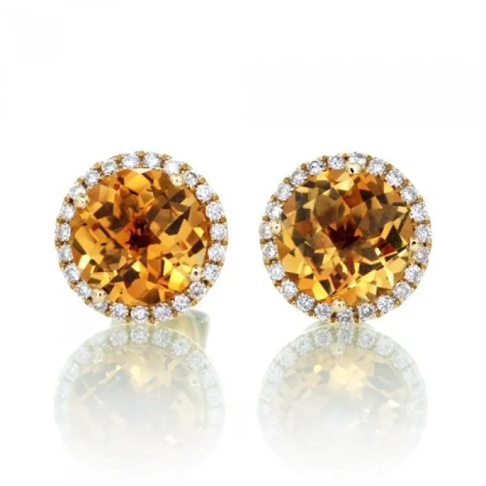 GB Earrings 3446 Ct Madeira Citrine Natural Earth Mined Diamond Ladys Stud Earrings Yellow Gold 14K GB Earrings 3446 Ct Madeira Citrine Natural Earth Mined Diamond Ladys Stud Earrings Yellow Gold 14K