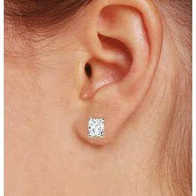 GB Earrings 4 Carats Solitaire Radiant Cut Natural Earth Mined Diamond Stud Earring White Gold 14K