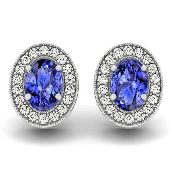 GB Earrings 6 Ct Halo Blue Tanzanite And Natural Earth Mined Diamond Stud Earrings 14K White Gold GB Earrings 6 Ct Halo Blue Tanzanite And Natural Earth Mined Diamond Stud Earrings 14K White Gold