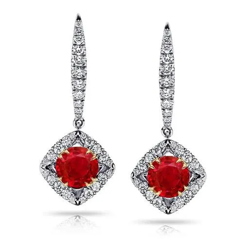 GB Earrings Dangle Natural Earth Mined Diamonds Two Tone Gold 14K Ruby Earrings New 420 Carats GB Earrings Dangle Natural Earth Mined Diamonds Two Tone Gold 14K Ruby Earrings New 420 Carats