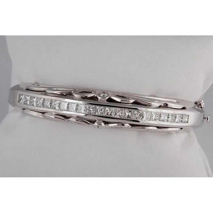 GB Earrings Princess Cut Natural Earth Mined Diamond Bangle Solid White Gold 14K 550 Ct GB Earrings Princess Cut Natural Earth Mined Diamond Bangle Solid White Gold 14K 550 Ct