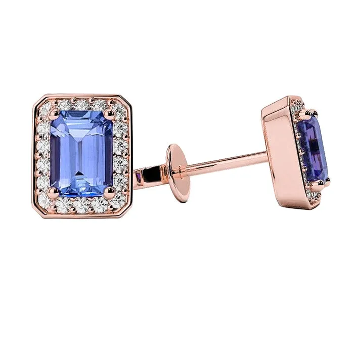 GB Earrings Rose Gold Prong Set Tanzanite With Natural Earth Mined Diamonds 580 Ct Studs Earrings GB Earrings Rose Gold Prong Set Tanzanite With Natural Earth Mined Diamonds 580 Ct Studs Earrings