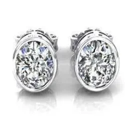 GB Earrings White Gold 14K 2 Carats Bezel Set Oval Natural Earth Mined Diamond Stud Women Earring GB Earrings White Gold 14K 2 Carats Bezel Set Oval Natural Earth Mined Diamond Stud Women Earring
