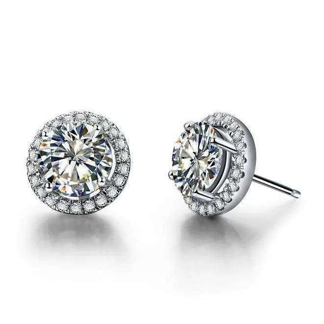 GB Earrings Women Round Natural Earth Mined Diamond Halo Stud Earring Solid White Gold 14K 194 Carats GB Earrings Women Round Natural Earth Mined Diamond Halo Stud Earring Solid White Gold 14K 194 Carats