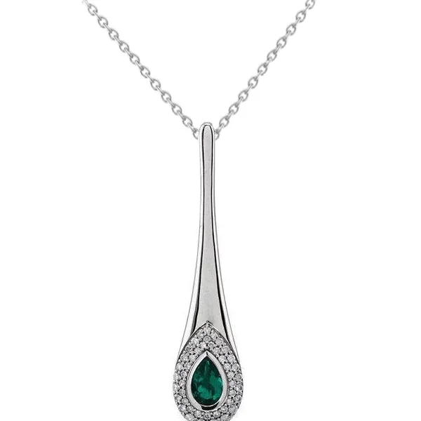 GB Necklaces 14K White Gold Green Emerald Natural Earth Mined Diamond Pendant Necklace 175 Carats GB Necklaces 14K White Gold Green Emerald Natural Earth Mined Diamond Pendant Necklace 175 Carats