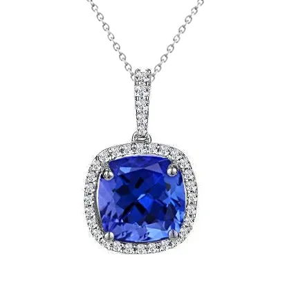 GB Necklaces 425 Ct Tanzanite With Natural Earth Mined Diamonds Pendant Necklace White GB Necklaces 425 Ct Tanzanite With Natural Earth Mined Diamonds Pendant Necklace White