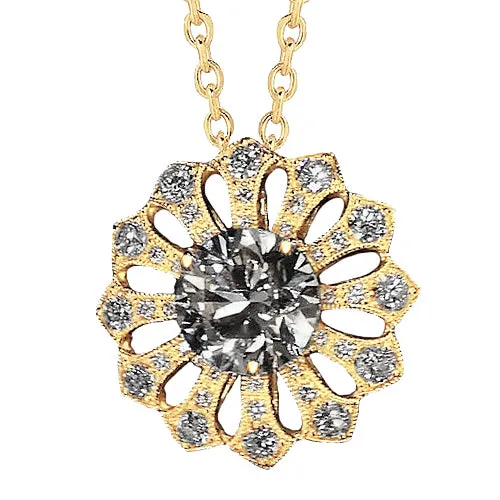 GB Necklaces Natural Earth Mined Diamond Flower Pendant 3 Carats Yellow Gold 14K GB Necklaces Natural Earth Mined Diamond Flower Pendant 3 Carats Yellow Gold 14K
