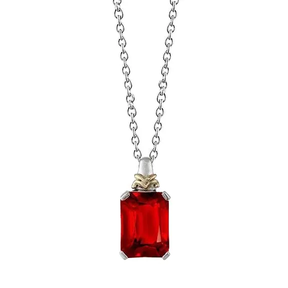 GB Necklaces Red Ruby Pendant Necklace With Chain 6 Carat Gold 14K